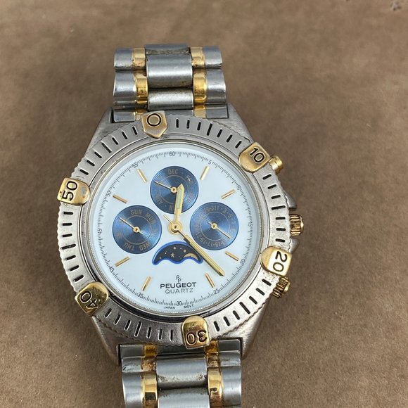 Stunning in Vintage Silver and Gold Peugeot Moonphase Unisex Watch main image 6